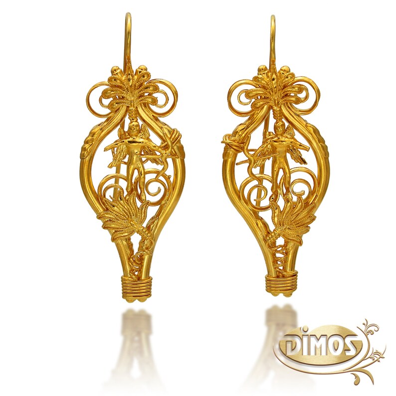 22k Gold Ancient Greek Eros Earrings