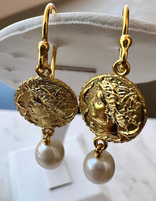 Arethusa coin silver earrings , antique coin earning , antique coin ancient coin jewelry, Persephone earrings greek jewelry, coin